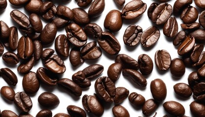 A pile of coffee beans on a white background