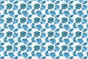 seamless pattern with blue green tropical monstera or palm tree  leaves on white background. Hawaiian shirt, summer t-shirt, fabric and textile print.
