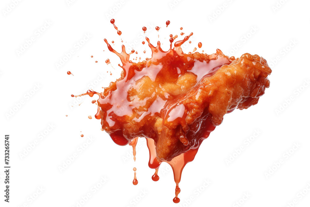 Wall mural fried chicken piece coat with flour or batter that dipping with tomato or ketchup sauce isolated on  - Wall murals