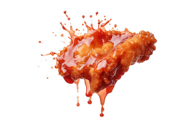Fried Chicken piece coat with flour or batter that dipping with tomato or ketchup sauce isolated on transparent png background, yummy fast food, fried with perfect flavor ingredients. - obrazy, fototapety, plakaty