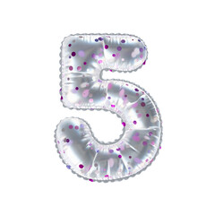 3D pink polka dot transparent helium balloon number 5
