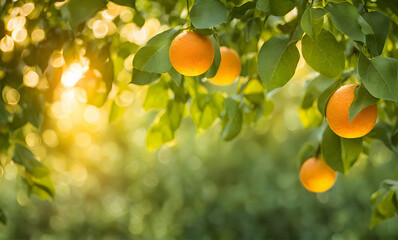 Orange tree with ripe oranges and bokeh