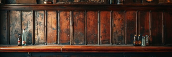 old textured wooden wall with copy space in an old irish or english pub