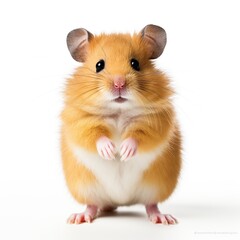Cute Syrian hamster with distinctive bright orange color isolated on white. High quality horizontal photos
