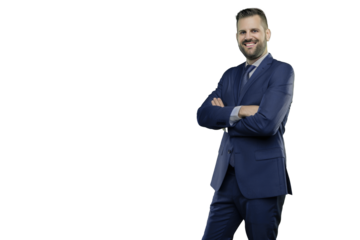 Happy of smiling bussiness man with folded arms isolated transparent background