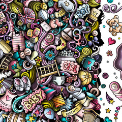 Obraz premium Baby doodle funny cartoon border