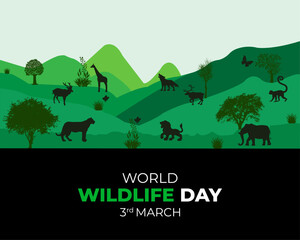 World Wildlife Day. March 3. Holiday concept. Template for background with banner, poster and card. Vector illustration.