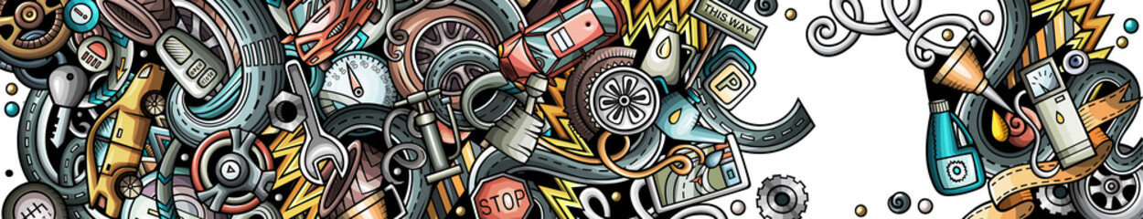Automotive cartoon banner illustration