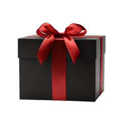 Obraz premium Black Gift Box Red Ribbon isolated on a transparent background.