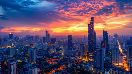 Fototapeta premium Twilight Brilliance over Bangkok Skyline