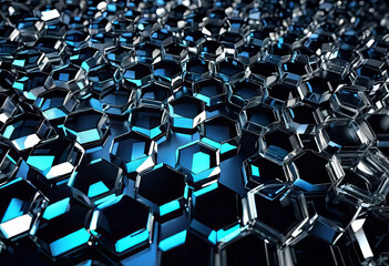 Obraz premium abstract background made of transparent glass and metal liquid hexagons, Materials science, man-made honeycombs,