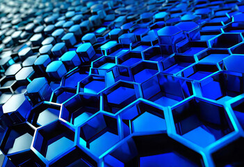 abstract background made of transparent glass and metal liquid hexagons, Materials science, man-made honeycombs,