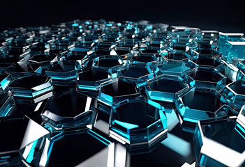 Fototapeta premium abstract background made of transparent glass and metal liquid hexagons, Materials science, man-made honeycombs,