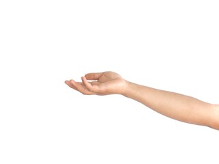 Men's hands making gestures like I'm about to grab something. or are about to help Isolated on white background. - obrazy, fototapety, plakaty
