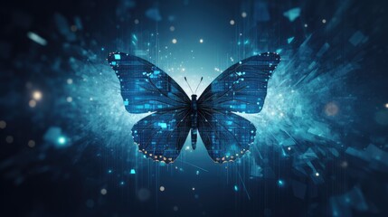 Disperse Transformation: Blue Butterfly Dispersed for Digital Transformation Banner 