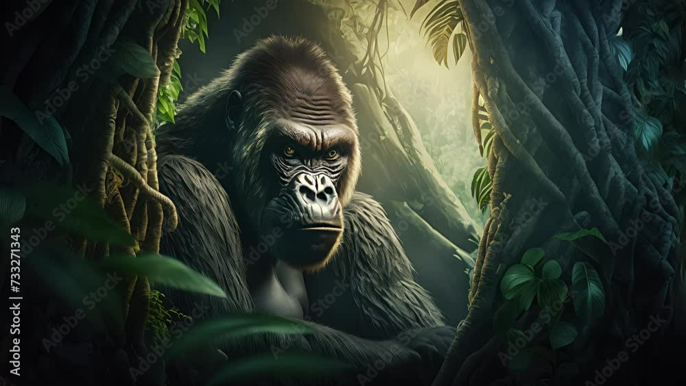 Wall mural gorilla hidden in the forest. created with generative ai.
