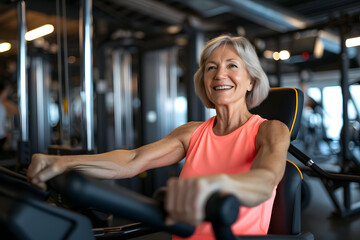 Fototapeta na wymiar Happy Senior woman with and active lifestyle working out at the gym