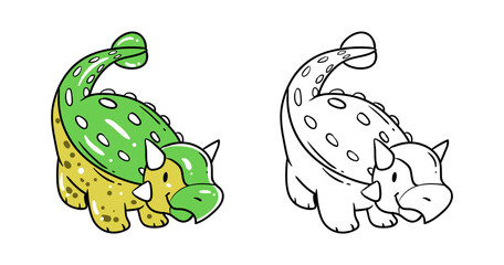 Green and yellow dinosaur element with sketch vector illustration