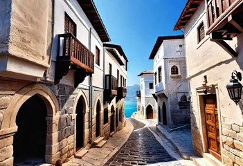 Schilderijen op glas Ancient eastern narrow streets of the beautiful Kukort Muslim city on the shores of the Mediterranean Sea, tourist attractions in Turkey, © Perecciv