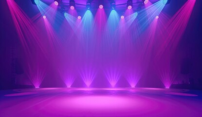 Colorful Stage Lights with Sparkling Stars. Bright stage lights beaming across a purple backdrop...