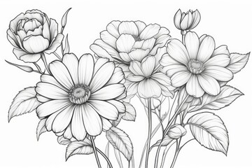 outline drawings of flowers for the coloring page
