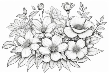 outline drawings of flowers for the coloring page