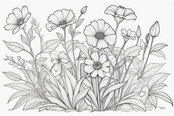 outline drawings of flowers for the coloring page