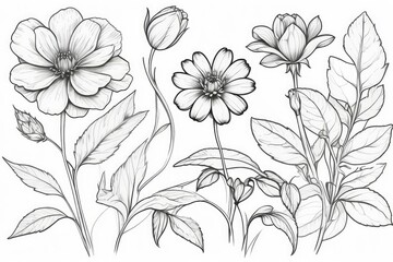 outline drawings of flowers for the coloring page