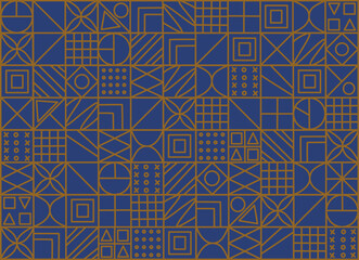 Vector seamless pattern blue and gold tone design. Creative abstract background.
