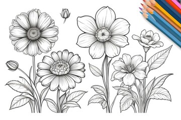 outline drawings of flowers for the coloring page