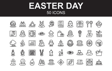 Easter Day Icon Set Line Style