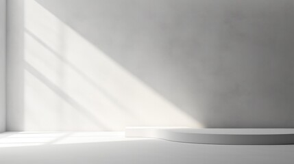 abstract. minimalistic background for product presentation. walls in  large empty room greyish white. can full of sunlight. Loft wall or minimalist wall. Shadow, light from windows to plaster wall.