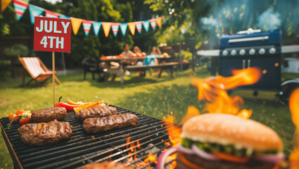 Garden barbecue for the neighborhood on Independence Day, July 4th