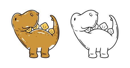 Brown and yellow dinosaur element with sketch vector illustration
