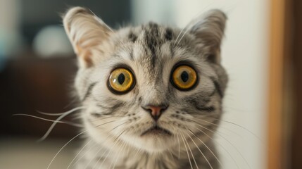 surprised cat make big eyes. American shorthair surprised cat or kitten funny face big eyes, cute, domestic, kitten, feline, Emotional surprised, kitty, wow