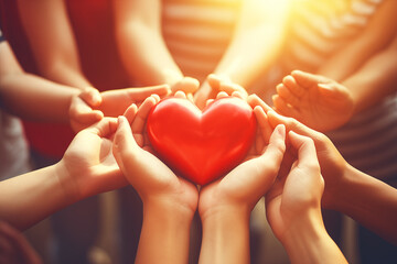 hands holding heart , heart health insurance ,organ donation and volunteer