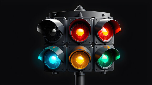 Traffic Light Icon Clipart Isolated On A Black Background. 