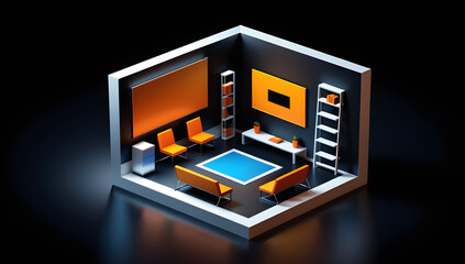 3d training room clipart isolated on a black background