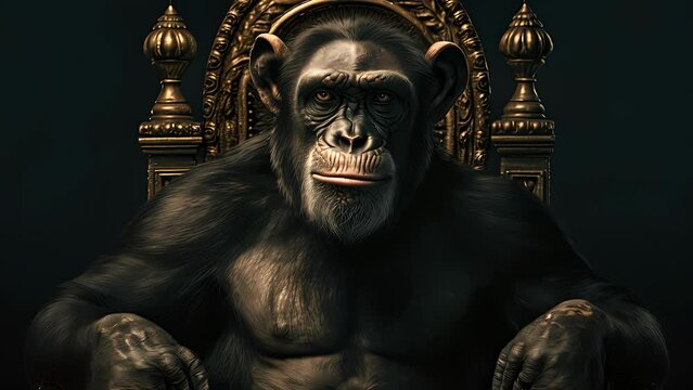king chimpanzee sitting on a throne. Created with Generative AI.