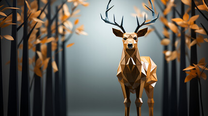 Paper deer figure in the forest