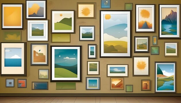 A room filled with images. Vector-based artwork.