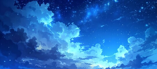 Serene night sky with stars and clouds, ideal for background or wallpaper. dreamy atmosphere in a digital illustration. AI