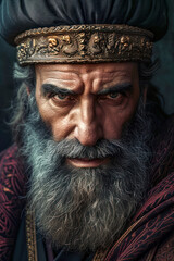 Portrait of an elderly man with long beard from biblical times Generative AI Illustration - obrazy, fototapety, plakaty