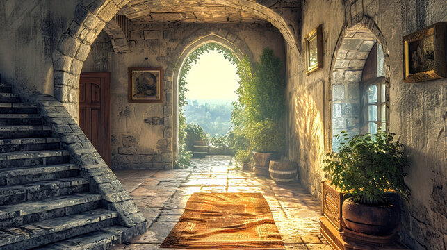 Interior of a royal residence palace castle of a kingdom in ancient times Generative AI Illustration