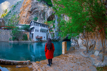 Small village Blagaj on Buna spring and waterfall in Bosnia and Herzegovina