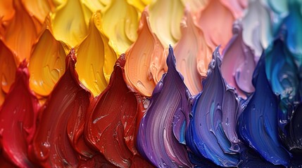 a close up of many different colors of paint on a sheet of paper with drops of water on the paint.