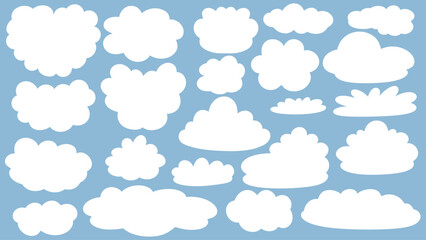 Big set with different white clouds.  Vector illustration in flat style.