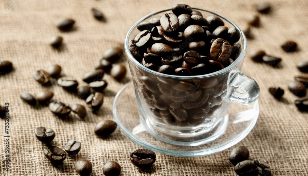 Canvas Prints A cup of coffee with coffee beans on top