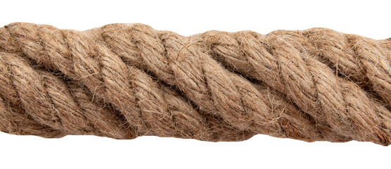 Jute rope on a white background. Jute. Piece of straight rope isolate
