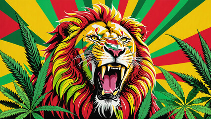 Reggae lion in the weed jungle